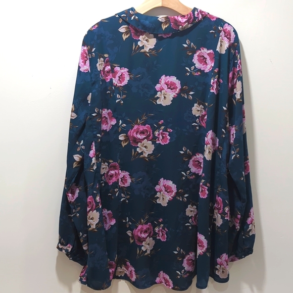 Torrid Harper Floral Blouse Size 2 (XXL) Button Up Shirt Teal Plus Size Dressy - Picture 5 of 9